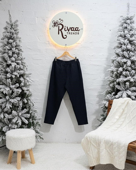 Textured Black Wide-Leg Palazzo Pants I Rivaa Trends