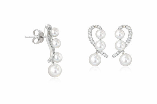 ✨ Elegant Pearl & Crystal Loop Stud Earrings
