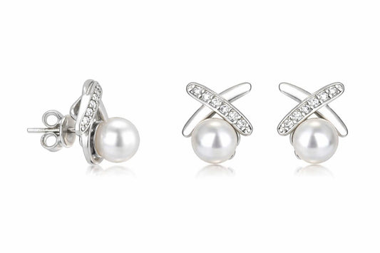 ✨ Elegant Pearl & Crystal Stud Earrings