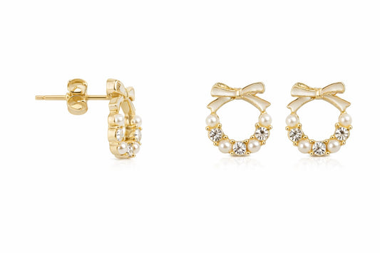 ✨ Elegant Bow Pearl & Crystal Stud Earrings