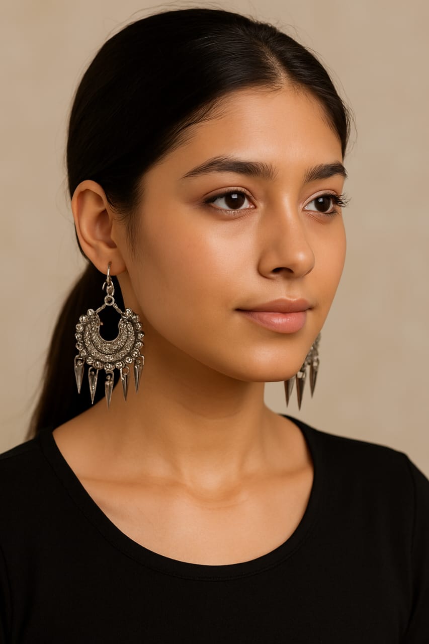 Antique Chandbali Earrings with Spike Drops