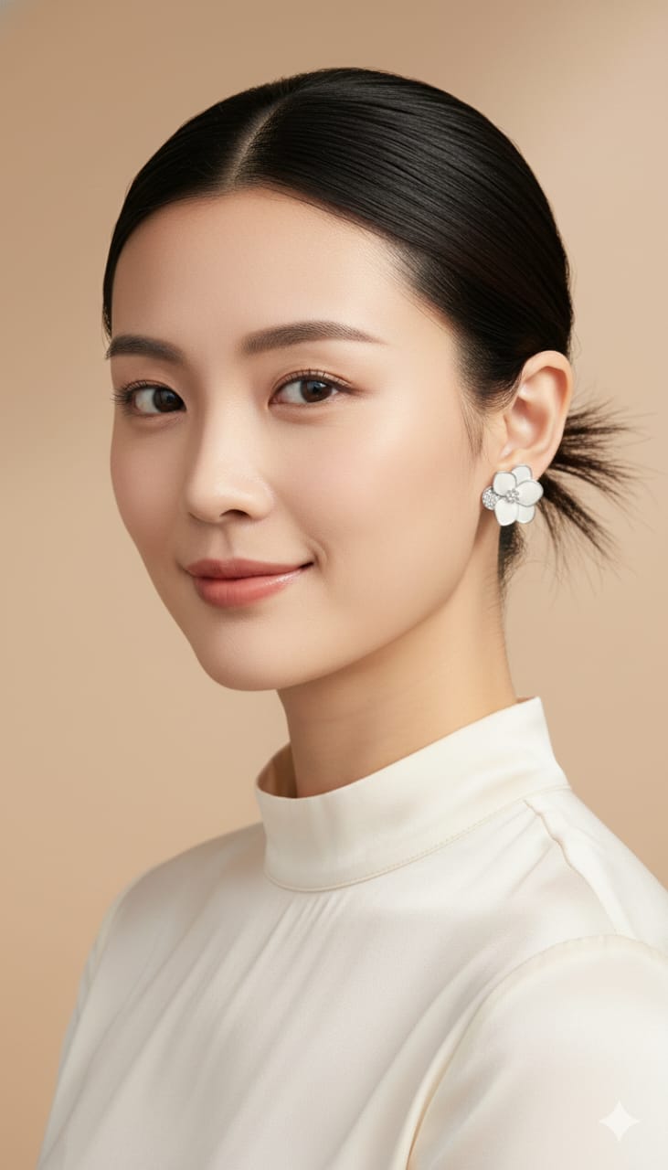 ✨ Elegant White Floral With Crystal Stud Earrings