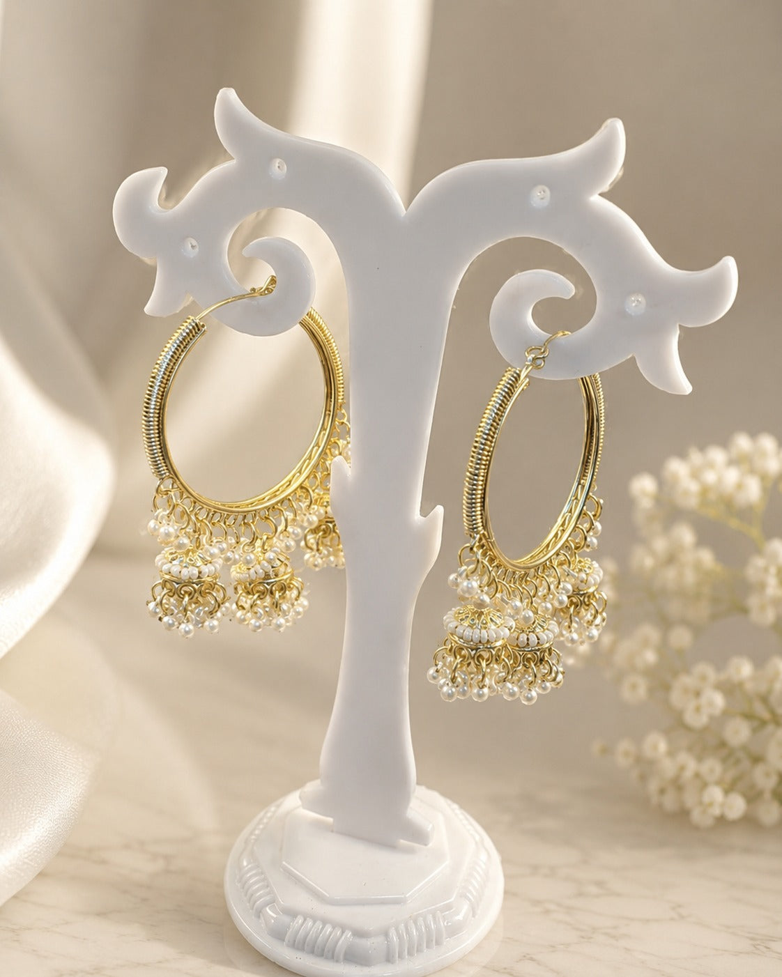Pearl and stone earrings for traditional indian ethnic jewellery