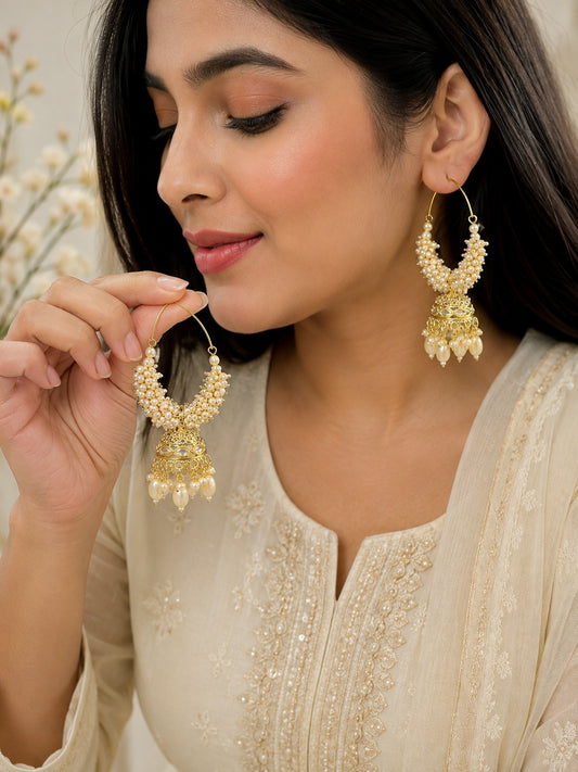 Pearl and stone earrings for traditional indian ethnic jewellery