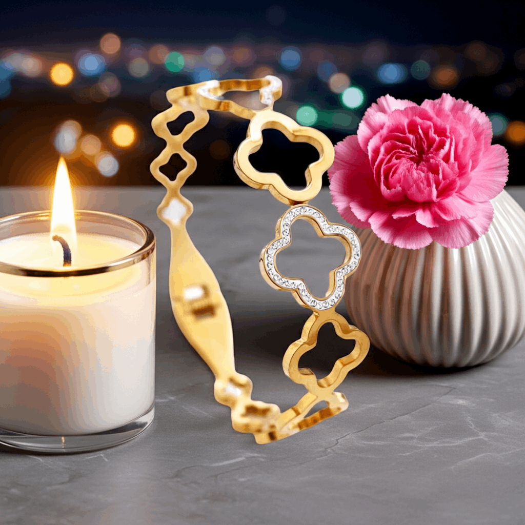 ✨ Timeless Clover Inspired design - Anti-Tarnish Gold Plated Bracelet / Kada