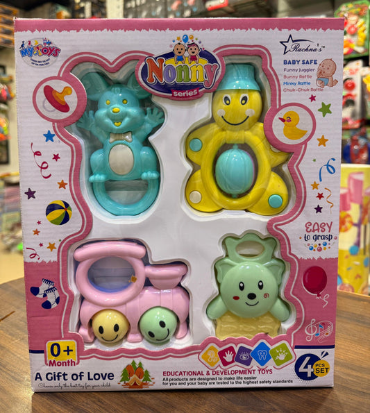 Rattle Set For Baby 4Pc Lovely Angel Colourful Baby Rattle & Teether Toy NonToxic BPA Free Gift Box Rattle (Multicolor)