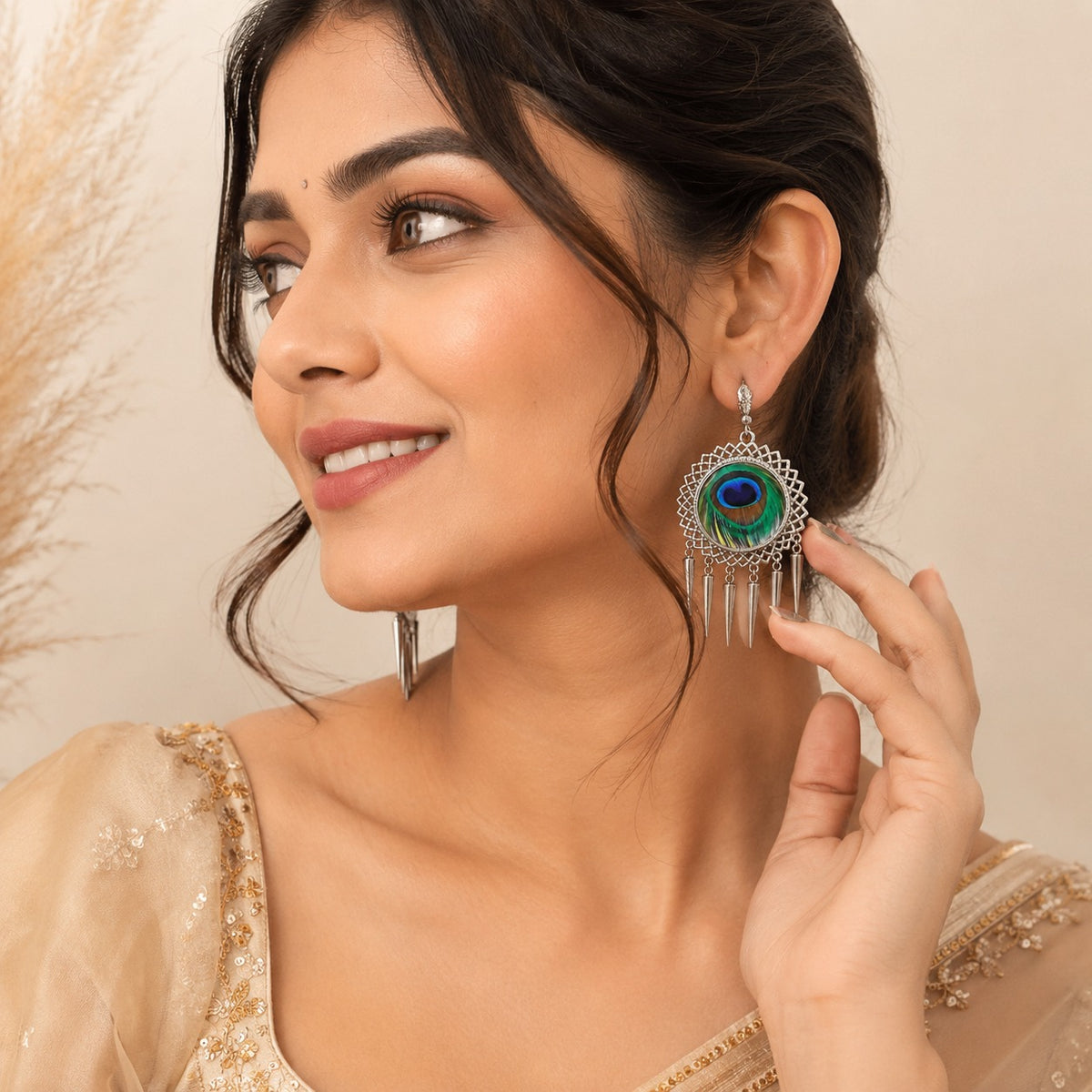 Antique Peacock Metallic Danglers