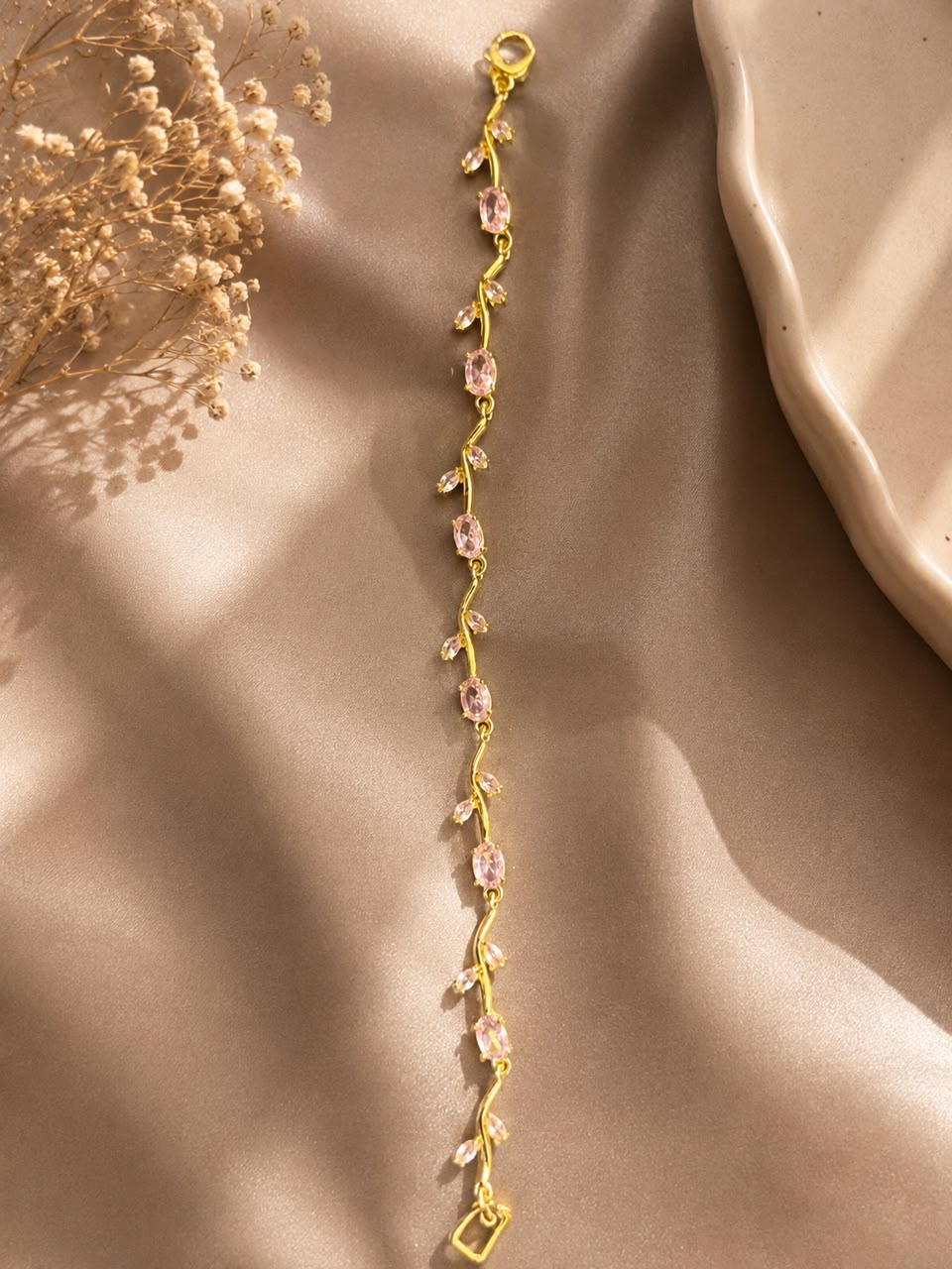 🌸 Elegant Pink Crystal Vine Bracelet
