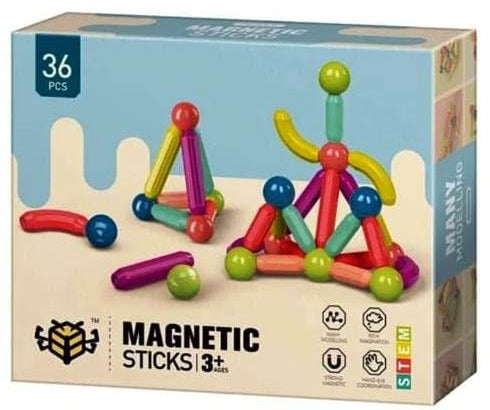 36 pcs 3D Construction Building Blocks Colorful Magnetic Sticks and Balls Sets Magnet Stacking Toys Puzzle Games Learning Educational Toys Creativity for Kids Boys Children