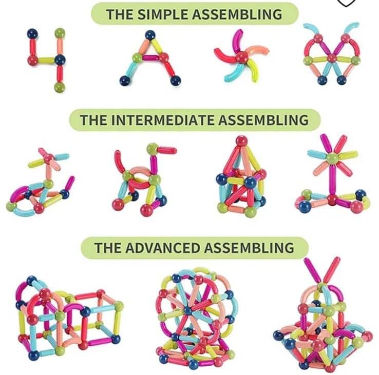 36 pcs 3D Construction Building Blocks Colorful Magnetic Sticks and Balls Sets Magnet Stacking Toys Puzzle Games Learning Educational Toys Creativity for Kids Boys Children