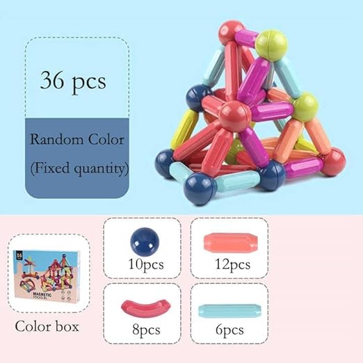 36 pcs 3D Construction Building Blocks Colorful Magnetic Sticks and Balls Sets Magnet Stacking Toys Puzzle Games Learning Educational Toys Creativity for Kids Boys Children