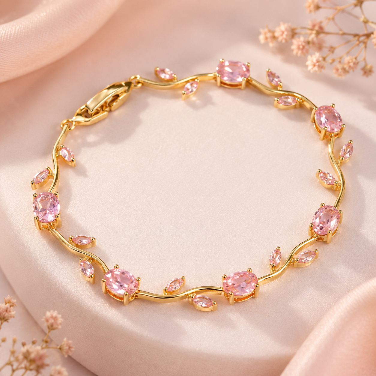 🌸 Elegant Pink Crystal Vine Bracelet