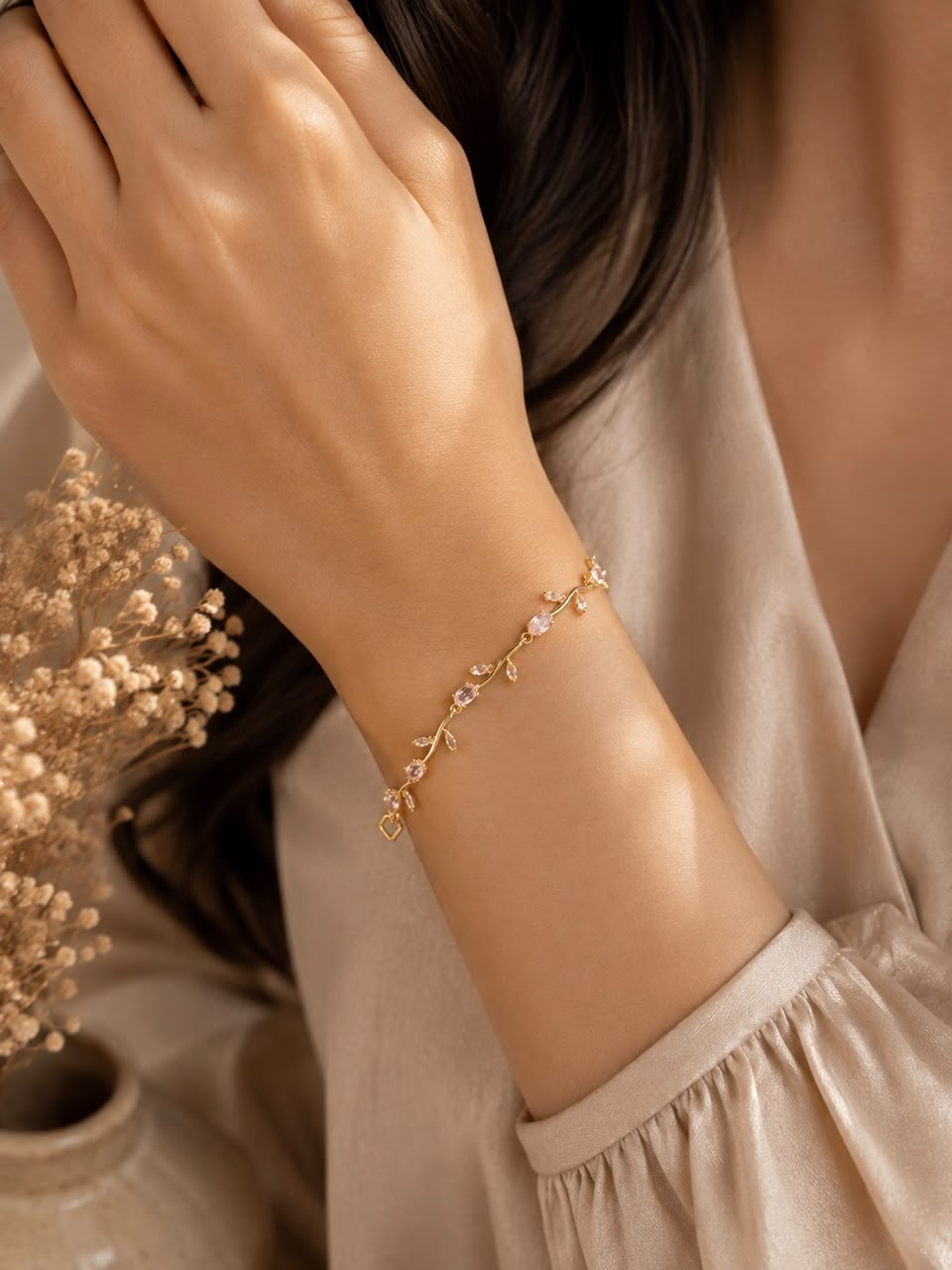 🌸 Elegant Pink Crystal Vine Bracelet