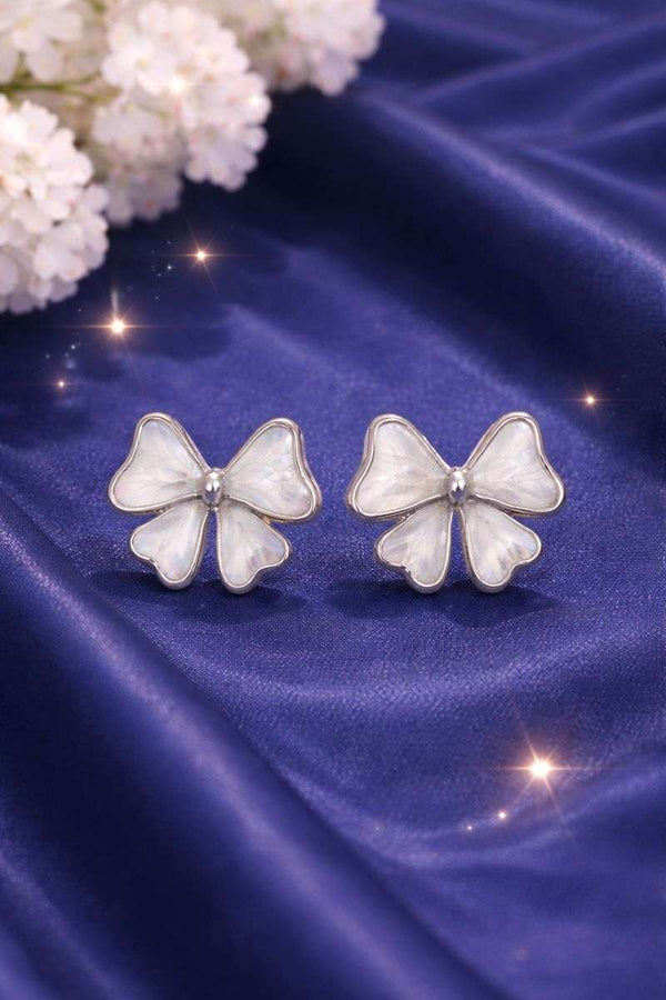 🤍 Elegant White Bow Stud Earrings