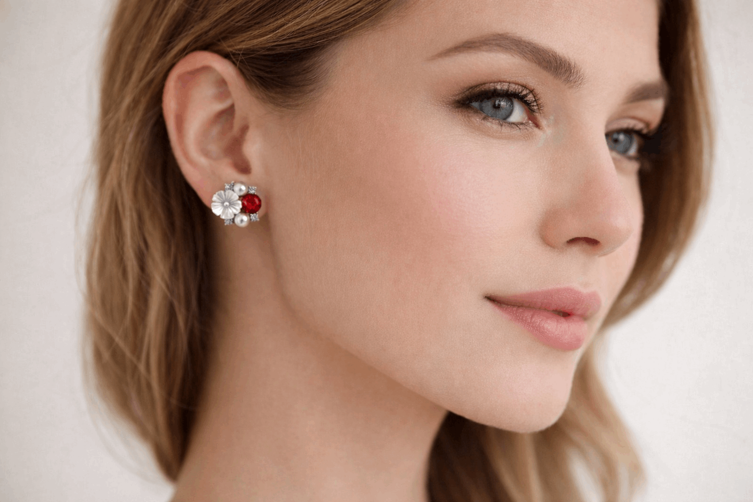 ❤️ Ruby Bloom Pearl Stud Earrings ❤️