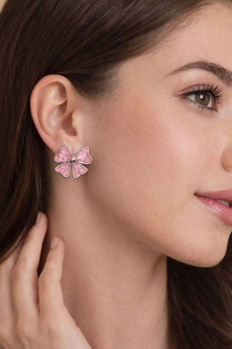 🌸 Pink Clover Enamel Stud Earrings 🌸