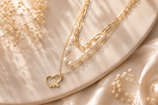 Golden Heart Pearl Layered Necklace