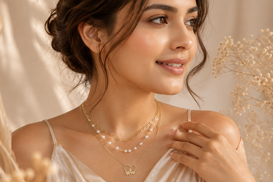 Golden Heart Pearl Layered Necklace