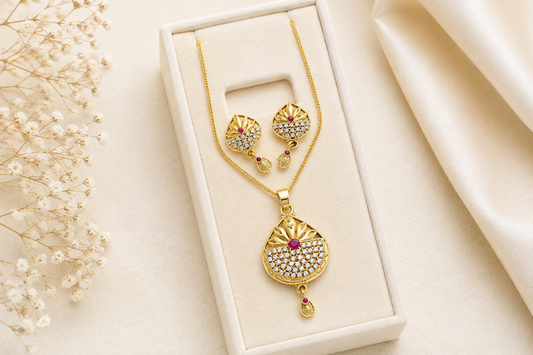 Elegant Ruby Drop Necklace Set