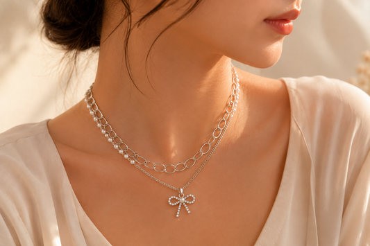 Pearl Bow Layered Necklace
