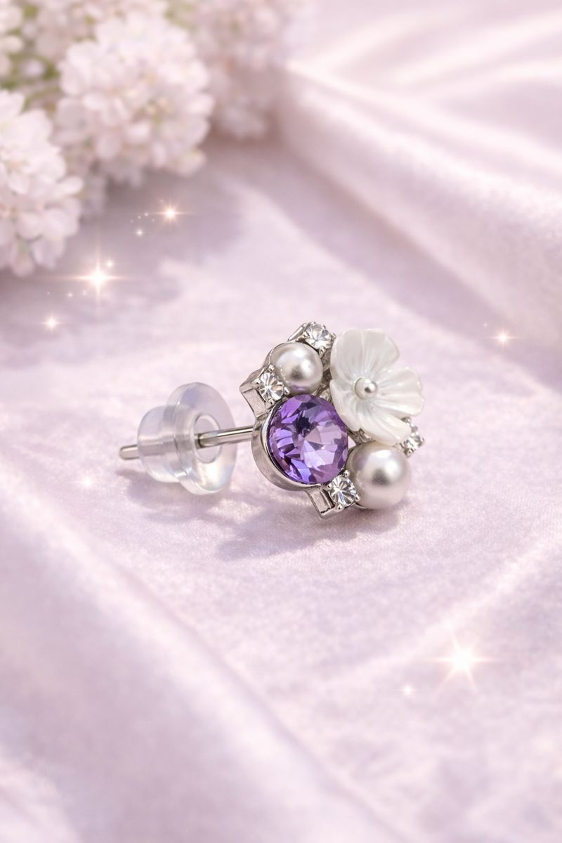 💜 Elegant Floral Pearl & Crystal Cluster Stud Earrings