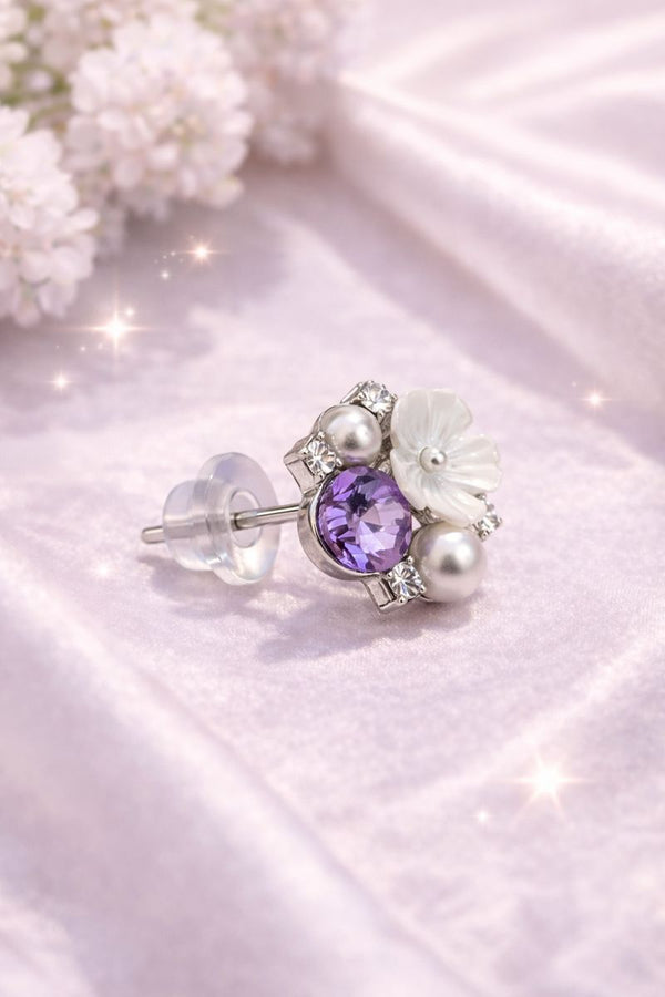 💜 Elegant Floral Pearl & Crystal Cluster Stud Earrings