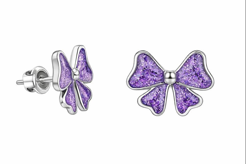 💜 Elegant Purple Bow Stud Earrings