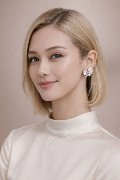 🤍 Crystal Blossom Pearl Stud Earrings 🤍