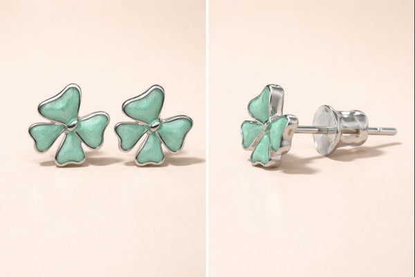 🍀 Mint Clover Enamel Stud Earrings 🍀