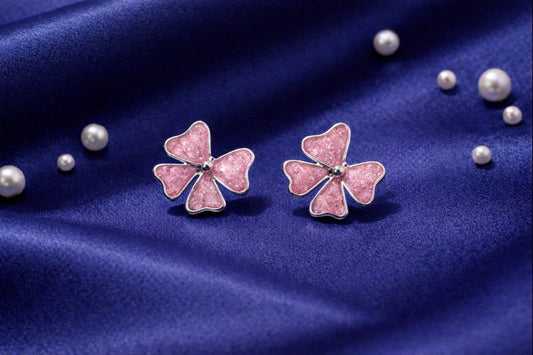 🌸 Pink Clover Enamel Stud Earrings 🌸