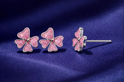 🌸 Pink Clover Enamel Stud Earrings 🌸