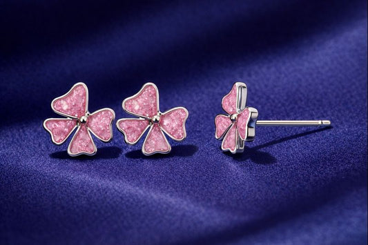 🌸 Pink Clover Enamel Stud Earrings 🌸