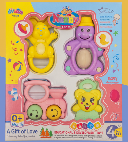 Rattle Set For Baby 4Pc Lovely Angel Colourful Baby Rattle & Teether Toy NonToxic BPA Free Gift Box Rattle (Multicolor)
