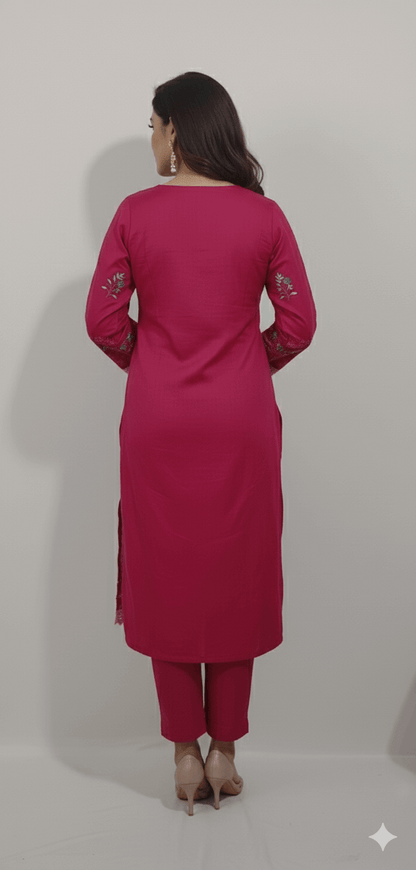 Women’s Magenta Lace Border Kurta Set