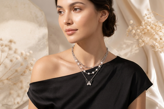Midnight Butterfly Pearl Layered Necklace