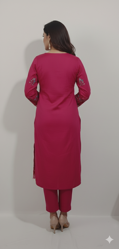 Women’s Magenta Lace Border Kurta Set | 3-Piece Embroidered Suit with Dupatta for Occasions & Festive Lookrta Set for Women - Rivaa Trends