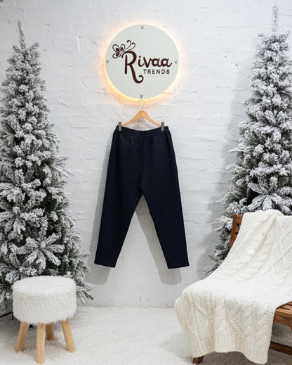 Textured Black Wide-Leg Palazzo Pants I Rivaa Trends