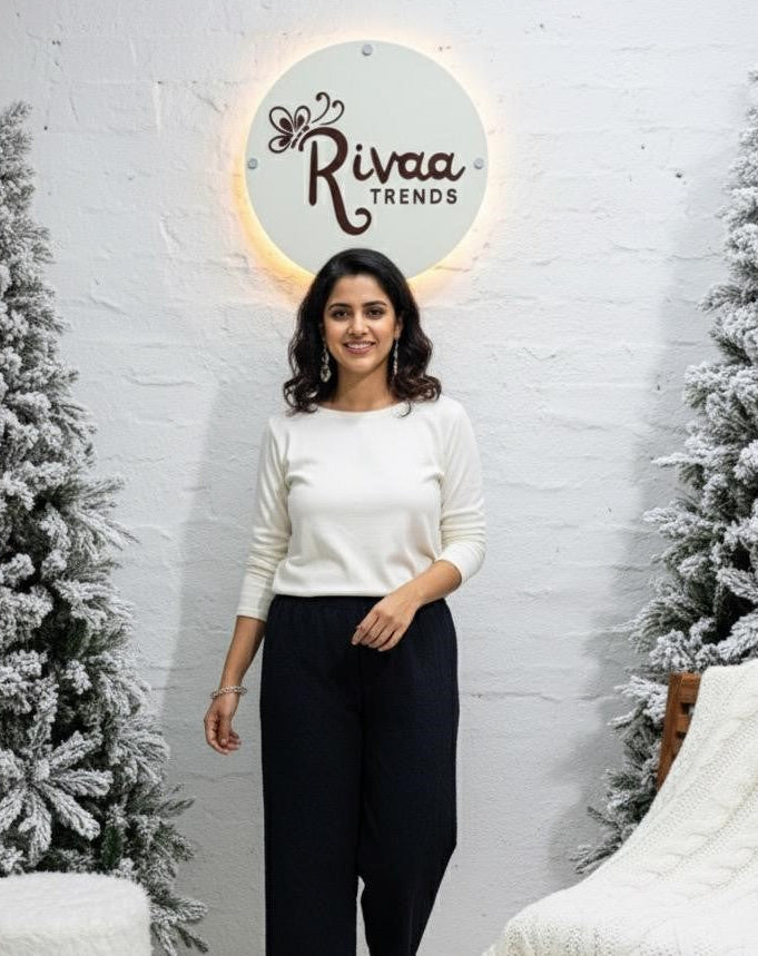 Textured Black Wide-Leg Palazzo Pants I Rivaa Trends