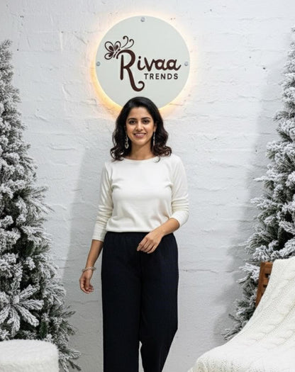 Textured Black Wide-Leg Palazzo Pants I Rivaa Trends