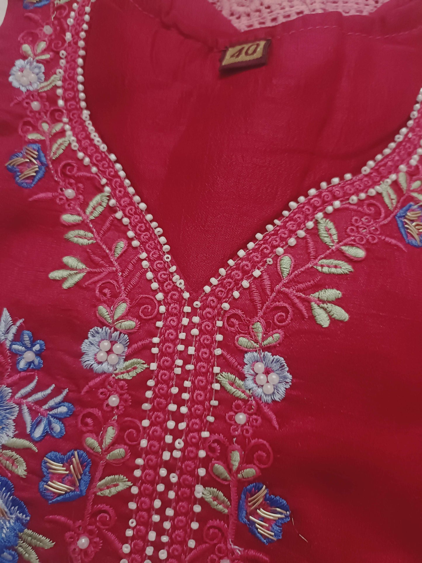 Women’s Magenta Lace Border Kurta Set