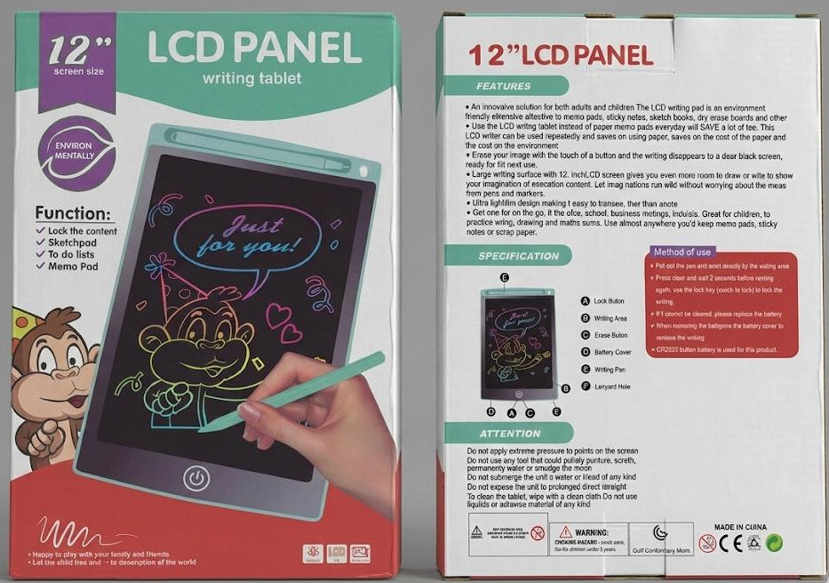 LCD Writing Tablet, 12 Inch & 8.5 Inch Digital Drawing Board, Colorful Electronic Graphics Tablet with Stylus, Lock Function, Memo Pad for Kids and Adults