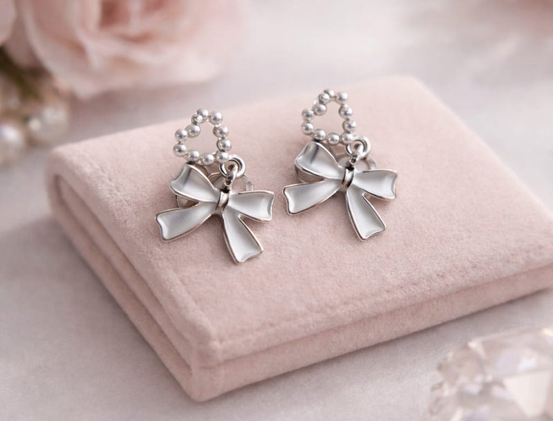 ✨ Elegant Silver Bow Drop Earrings for Women