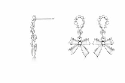 ✨ Elegant Silver Bow Drop Earrings for Women