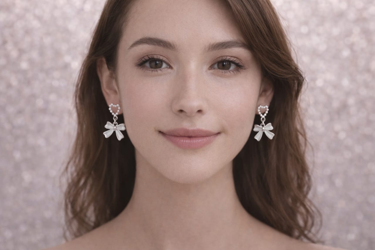 ✨ Elegant Silver Bow Drop Earrings for Women