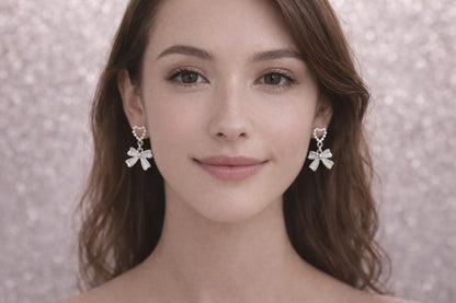 ✨ Elegant Silver Bow Drop Earrings for Women