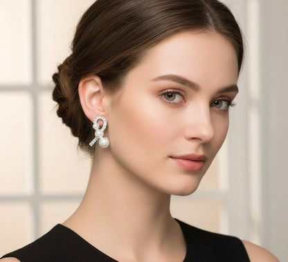 ✨ Elegant Pearl & Crystal Loop Stud Earrings
