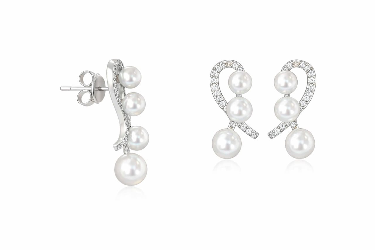 ✨ Elegant Pearl & Crystal Loop Stud Earrings