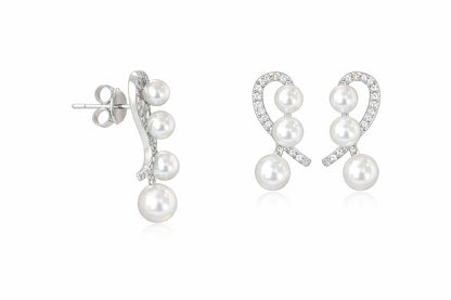 ✨ Elegant Pearl & Crystal Loop Stud Earrings