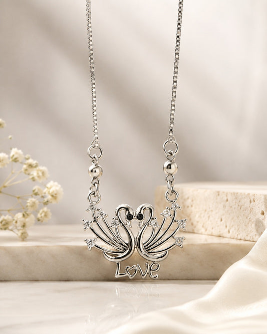 Elegant Love Swan Crystal Pendant Necklace