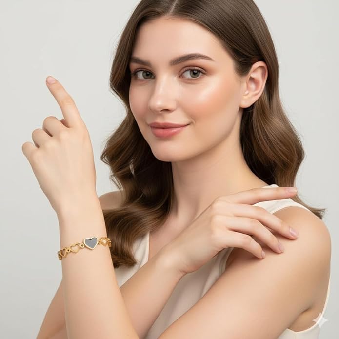 ✨ Romantic Heart Inspired design - Anti-Tarnish Gold Plated Bracelet / Kada